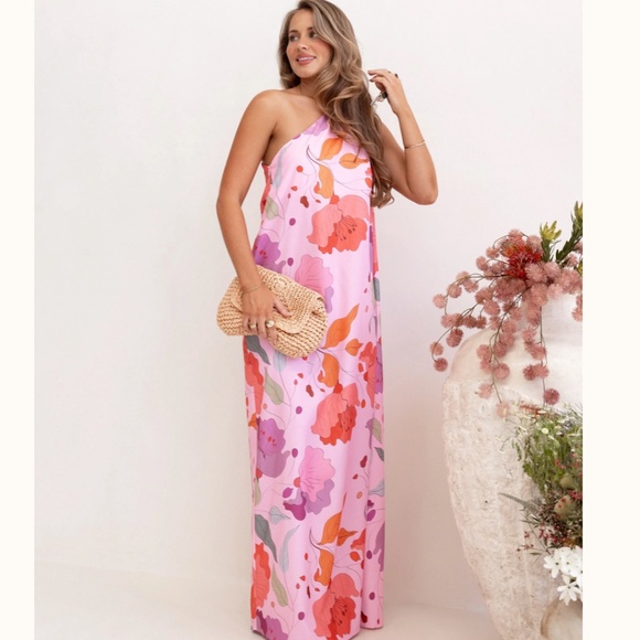 Petal and Pup Tillie One Shoulder Maxi Dress - Pink Floral - Picture 4 of 4
